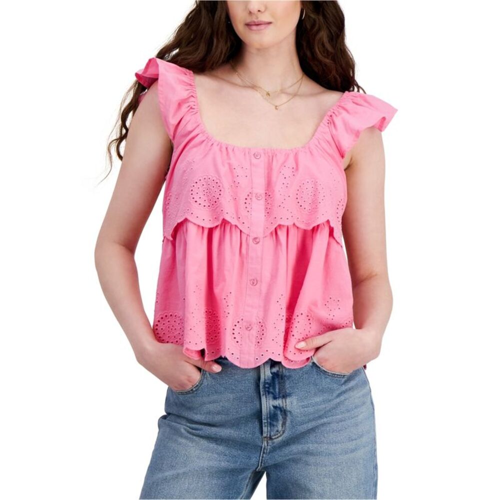 PLANET HEART Womens Eyelet Tiered Tank Top, , Juniors, L, DM
